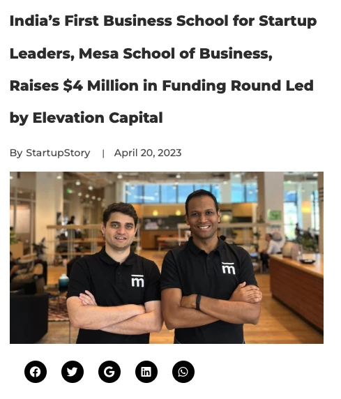 StartupStory feature on Mesa School of Business
