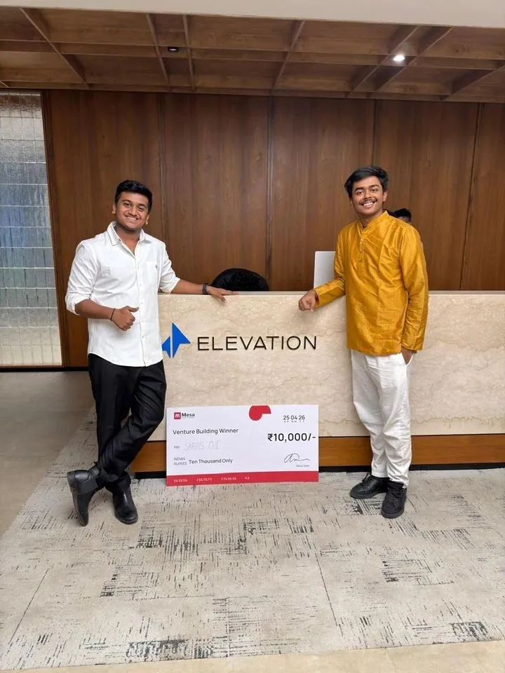Saras Che founders with their cheque at Elevation Capital